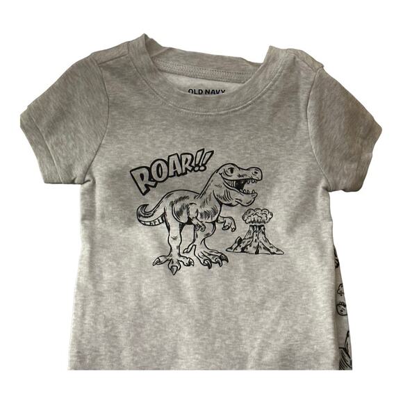 Old Navy Gray T-Rex Dinosaur Roar Graphic Pajama Set Size 18-24 Months New - Picture 2 of 4